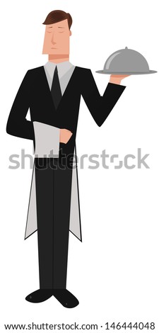 image of a male butler serving with closed eyes