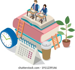 
Image of male and female students studying