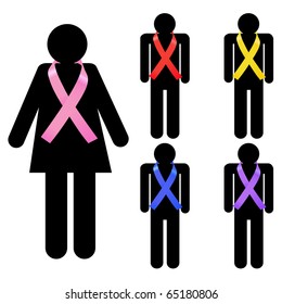 Image of male and femlate silhouettes with colorful ribbons.