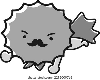 An image of male hormones, a thorny character with a beard