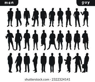 Image male silhouettes. People, human, person, man, men, guy, lad, fella, stripling, boy. Businessmen, workers, friends, students, demonstrators, professor, audience