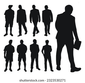 Image male silhouettes. People, human, person, man, men, guy, lad, fella, stripling, boy. Businessmen, workers, friends, students, demonstrators, professor, audience