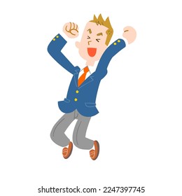 The image of a Male student jumping happily