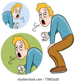 An image of a man with asthma holding an inhaler.