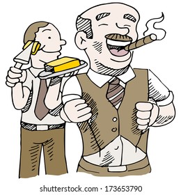 An image of a man buttering up his boss.