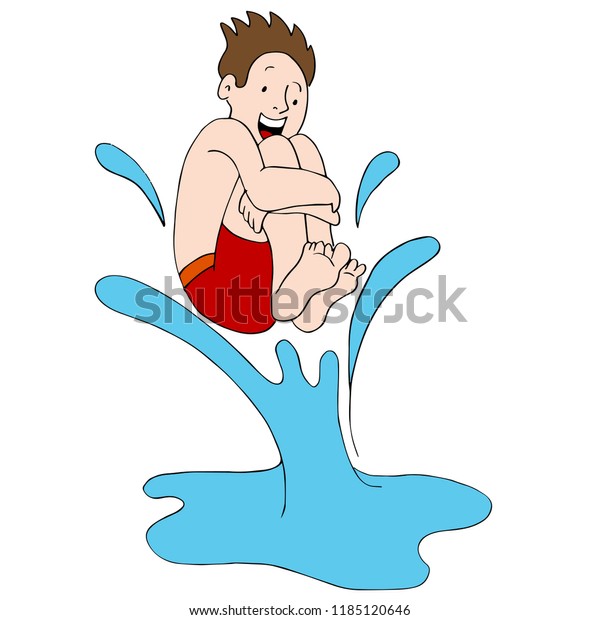 An\
image of a Man Cannonball Jumping Dive Into\
Water.
