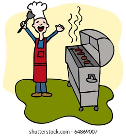 An image of a man cooking on his barbecue.
