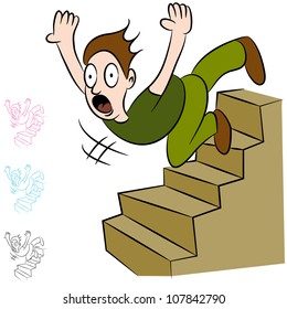 An Image Of A Man Falling Down A Flight Of Stairs.