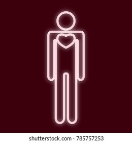 The image of a man with a heart. Icon with the effect of neon glow. The symbol of Valentine s Day