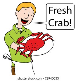 An image of a man holding a plate of crab.