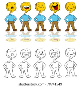 An image of a man icon expressing different emotions.
