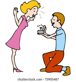 An image of a man making a marriage proposal to a woman.