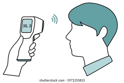 Image of a man measuring body temperature with a non-contact thermometer