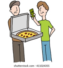 Imagen de un hombre que paga la pizza.