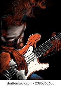 Image of man playing bass guitar. use for illustrations, posters, covers.