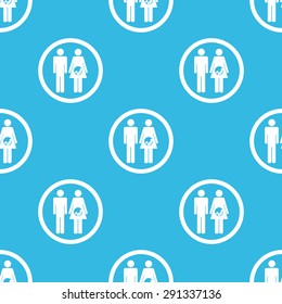 Image of man and pregnant woman in circle, repeated on blue background