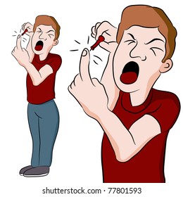 An image of a man pricking his finger with a sharp instrument.