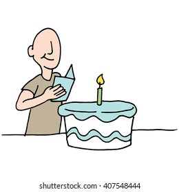 An Image Of A Man Reading Birthday Card.