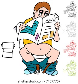 Imagen de un hombre leyendo un periódico en el baño.
