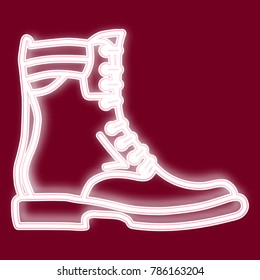 The image of a man s boot. Icon with the effect of neon glow. Vector image.