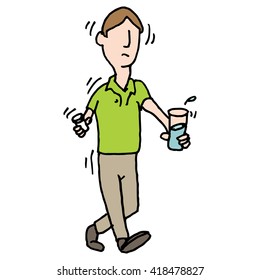 An image of a man shaking nervously taking pills medical problem