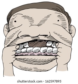 An image of a man showing a gap in his mouth.