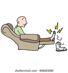 An image of a man with a sore entire feet sitting in a chair.