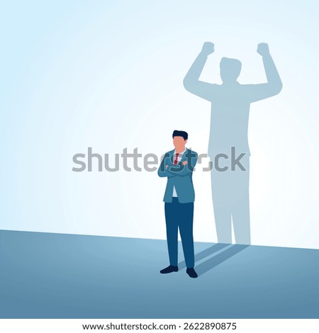 The image of a man standing as a strong person. A metaphorical illustration of self-belief, optimism and confidence.