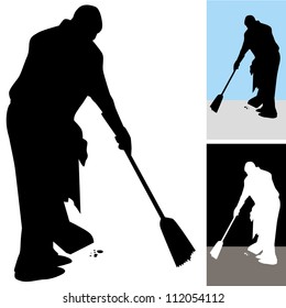 An image of a man sweeping floors.