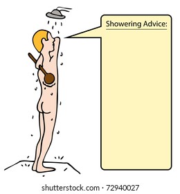 An image of a man taking a shower and scrubbing his back.
