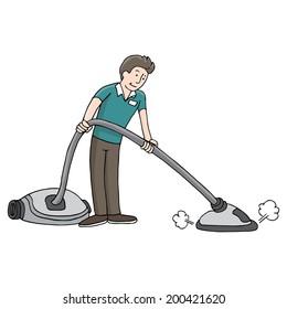 An Image Of A Man Using A Carpet Steam Cleaner.