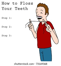 Imagen de un hombre usando hilo dental para limpiar sus dientes.