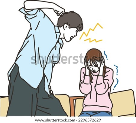 An image of a man using violence and abusive language against a woman indoors