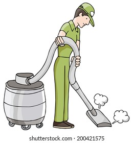 An image of a man using a wet dry vacuum.