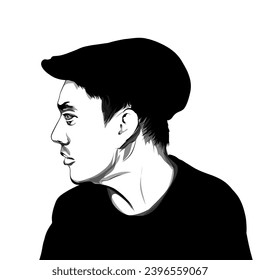image of a man wearing a beret seen from the side