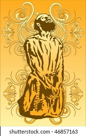 Image of a man who gets down on his knee to pray to the god above.