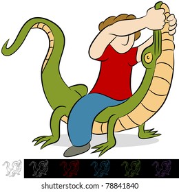 An Image Of A Man Wrestling An Alligator.