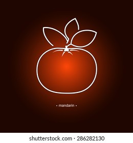 Image Mandarin  on Dark Orange Background,  Line Style, Vector Illustration