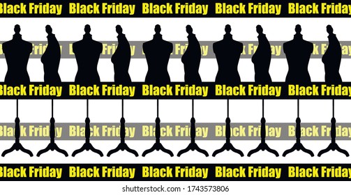 Image of mannequins on a white background with the inscription "black Friday". Graphic printing for textiles and banners.