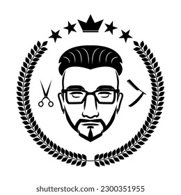 Image of a man's face. Vintage style. Can be used as a barbershop logo.