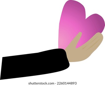 Imagen de la mano de un hombre sosteniendo un símbolo de amor rosado.