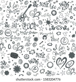 Image of many Hand drawn sketch set of music  instruments,  lettering and other subjects of musical culture
Can be used for designer packaging, printing or any desired idea.
