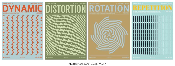 Image of many rectangular flat shapes with transition effect. Wavy pattern. Striped shape with optical illusion effect. Cover design template. Vector for brochure, card, presentation, flyer or banner.