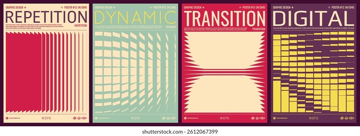An image of many rectangular flat shapes and lines of different thicknesses with transition and displacement effects. Dynamic gradient pattern. Vector for banner, flyer, cover or brochure.
