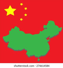 image map of China on the background of the national flag