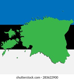image map of Estonia on the background of the national flag