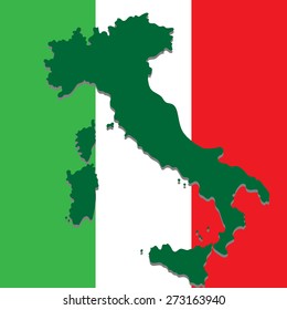 image map of Italy on the background of the national flag