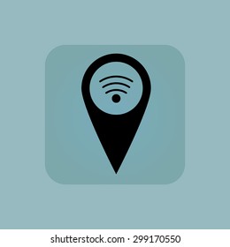Image of map marker with Wi-Fi symbol in square, on pale blue background
