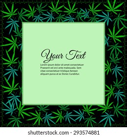 Image of Marijuana leaves in abstract style and barbed wire, frame with place for text