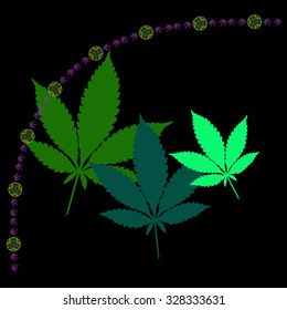 Image of Marijuana leaves and mandala chain in abstract art style, done in a slightly psychedelic manner
